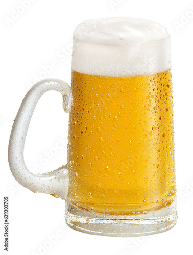 Fotografía caneca de vidro com cerveja gelado com espuma cremoso isolado em fundo transpare