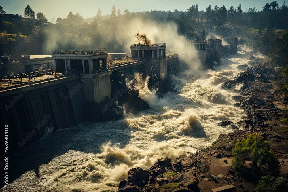 Fototapeta premium Harrowing scenes of large river floods and devastating floods.