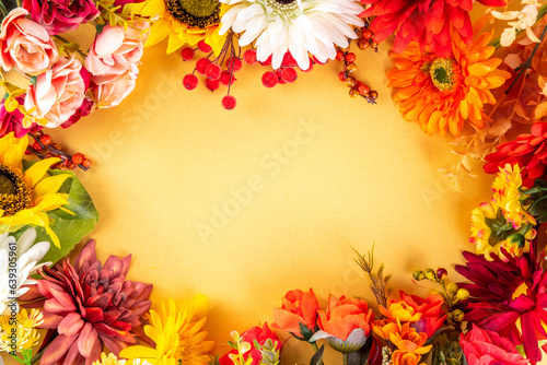 Wallpaper Mural Autumn holidays greeting card background. Autumn red, orange, bright flowers and leaves a big bouquet on white gold background. Teacher's Day, Thanksgiving Day, Halloween background Torontodigital.ca