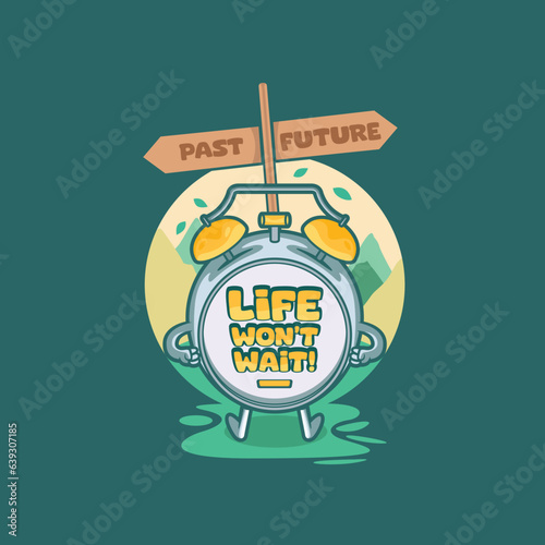 Clock near a past and future sign vector illustration. Development, growth, progress design concept.