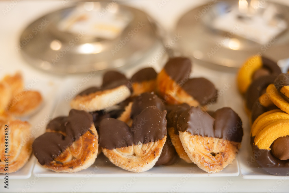 Ialian cookies in a bakery shop window glass case Ialian cookies in a bakery shop window glass case