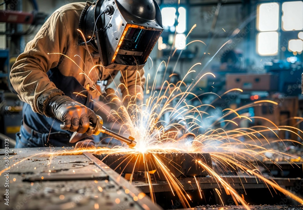 Welder used grinding stone on steel in factory with sparks
Welder used grinding stone on steel in factory with sparks