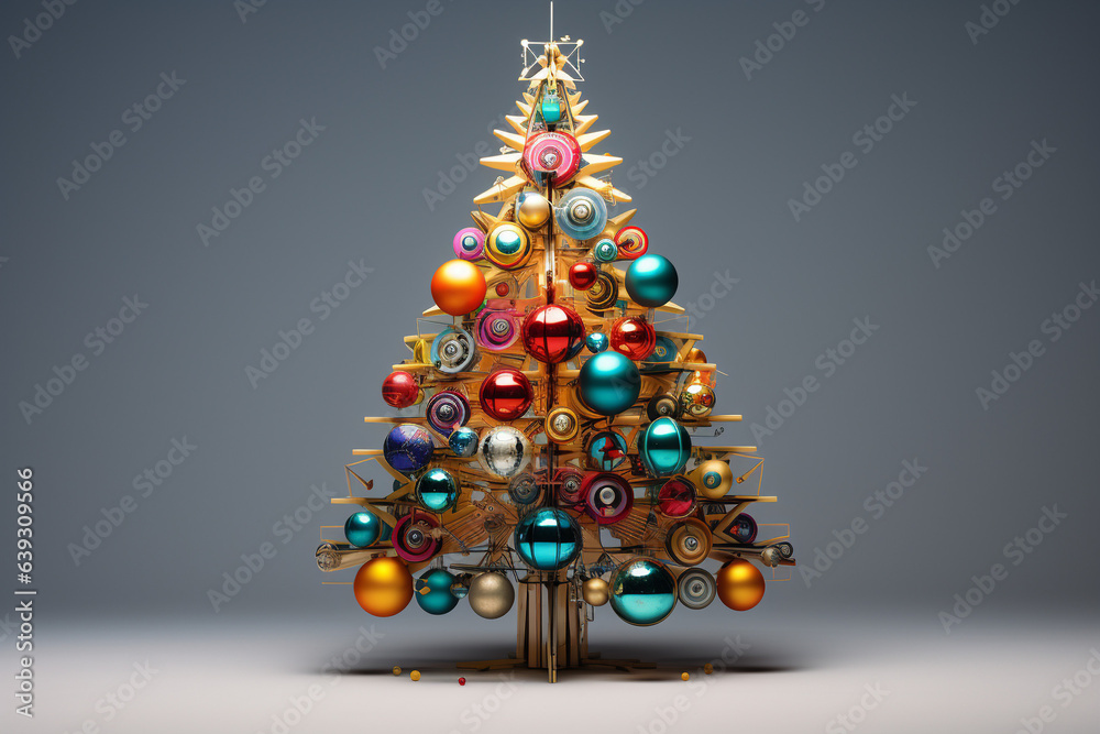 Steampunk and cyberpunk Christmas tree on a neutral background Steampunk and cyberpunk Christmas tree on a neutral background
