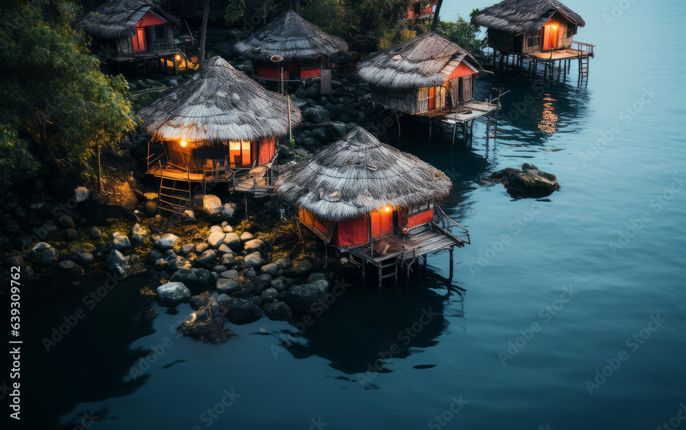 Beautiful Chinese house covered by river 