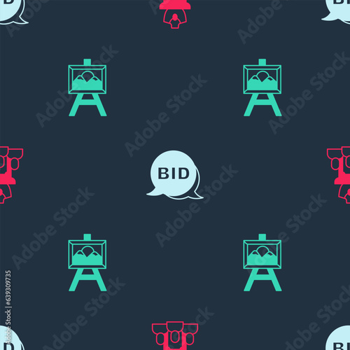 Set Auction jewelry sale, Bid and painting on seamless pattern. Vector