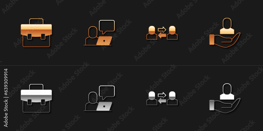 Set Briefcase, Freelancer, Exchange work and Worker icon. Vector