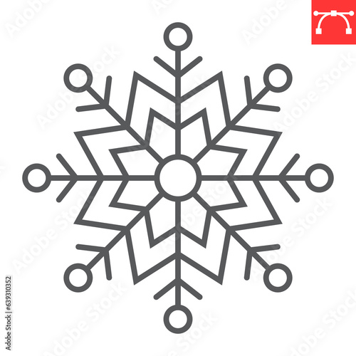 Snowflake line icon, winter and merry christmas, frozen star vector icon, snow star vector graphics, editable stroke outline sign, eps 10.