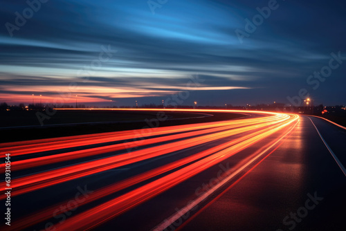 Long exposure highway lights. AI generated