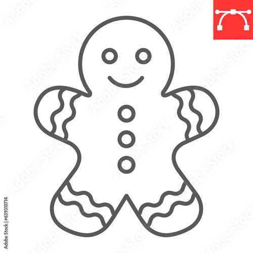 Gingerbread line icon, dessert and merry christmas, xmas cookie vector icon, traditional gingerman vector graphics, editable stroke outline sign, eps 10.
