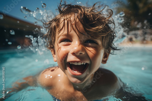 Super happy boy swimming in a pool - Generative AI © Davide Angelini