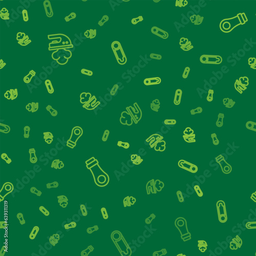 Set line Electric iron, Zipper and Safety pin on seamless pattern. Vector