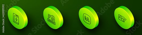 Set Isometric line Battery for camera, Photo, Auto flash and retouching icon. Vector