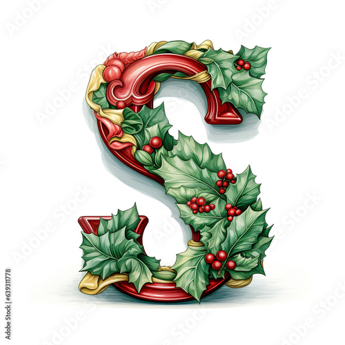 Christmas letter S design on a white background. English alphabet. Seasonal typography design.