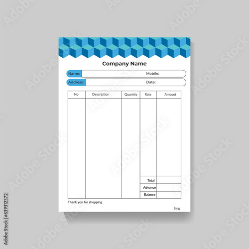 Modern cash memo design vector template