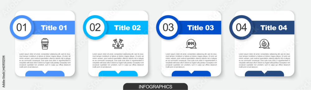 Set line Fire bucket, hydrant, Emergency call 911 and . Business infographic template. Vector Set line Fire bucket, hydrant, Emergency call 911 and . Business infographic template. Vector