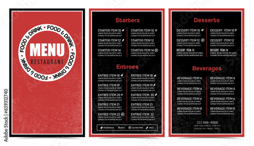 Restaurant menu  modern design template with dietary restriction symbols