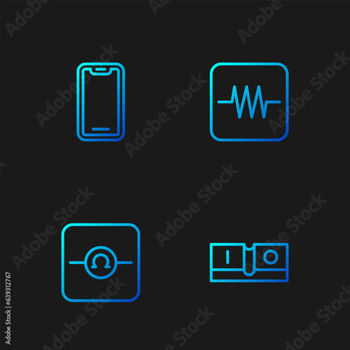 Set line Electric light switch, Ohmmeter, Mobile phone and Resistor in electronic circuit. Gradient color icons. Vector