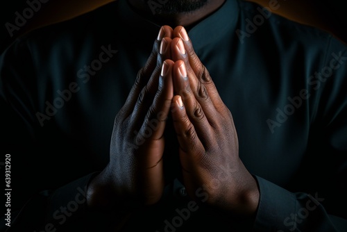 African American Prayer Hands Silhouette. Praying hands with faith in religion and belief in God. Power of hope or love and devotion.