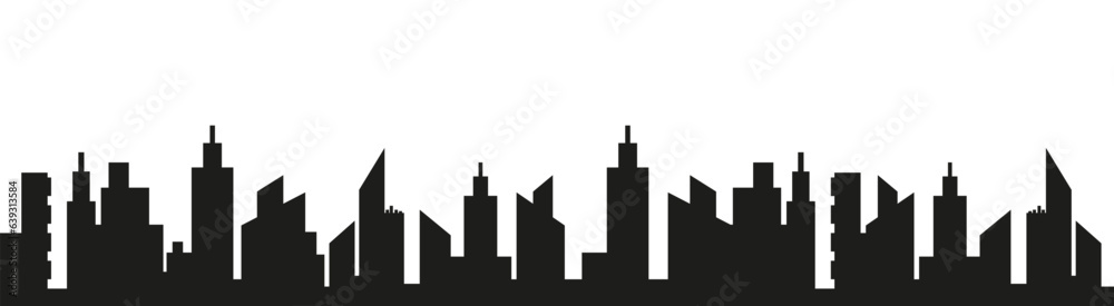 Light gray cityscape background. City buildings with trees at park view. Monochrome urban landscape with street.