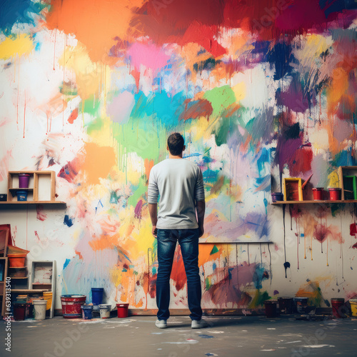 Person painting a colourful wall