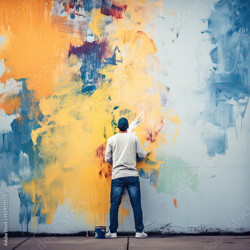 Person painting a colourful wall