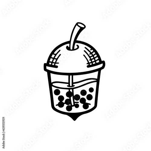  Bubble Tea logo, logo for bubble tea cafe, cute acorn - bubble tea logo,stylized logo of a cup of bubble tea and an acorn

