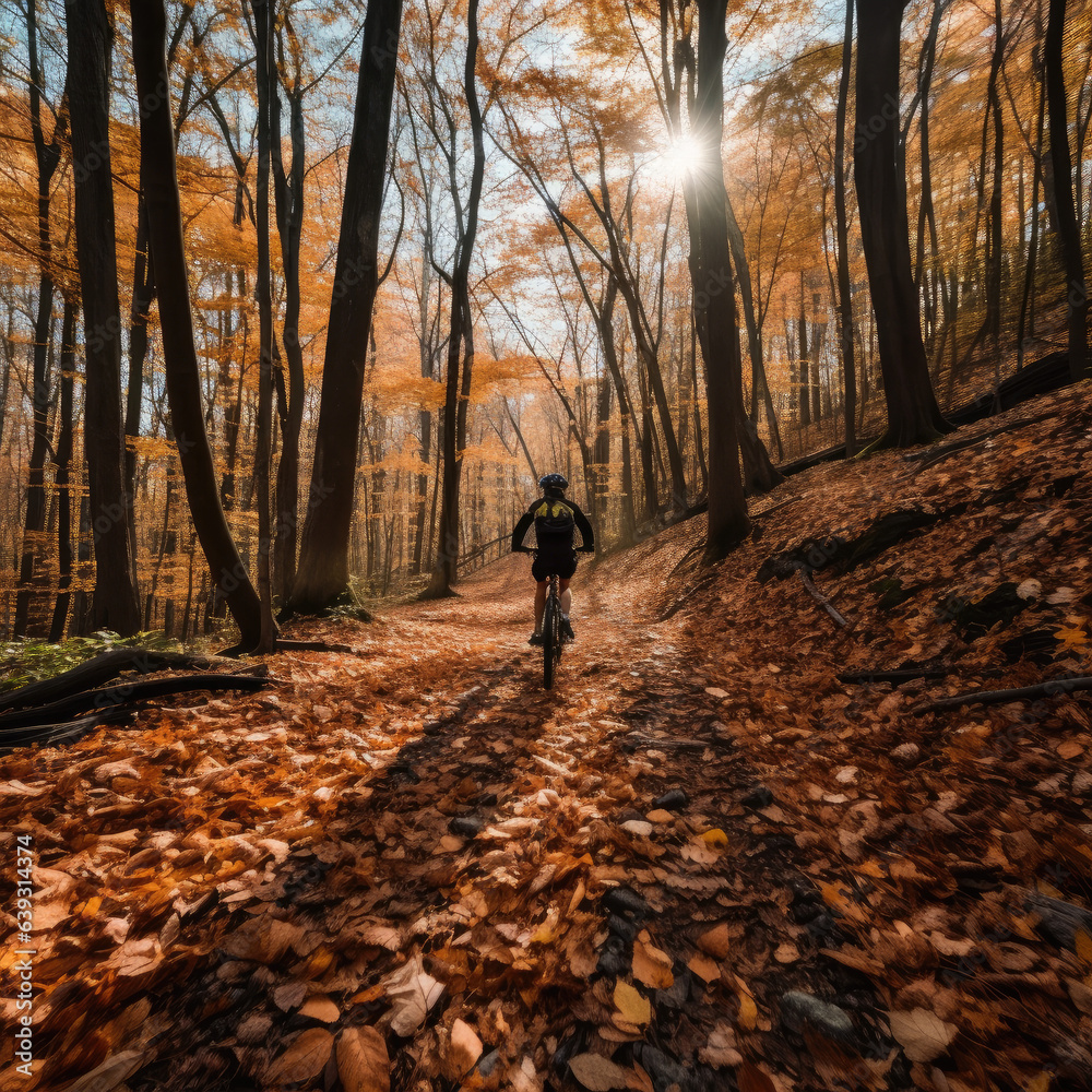 Cycling through an autumn forest Cycling through an autumn forest