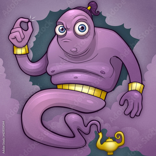 Purple Genie Emerging From His Lamp in a Cloud of Purple Smoke photo