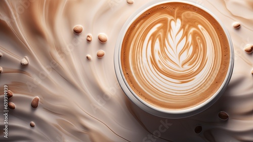 a cup of latte adorned with intricate latte art. Zoom in to showcase the artistry that turns a simple beverage into a work of visual delight, , generative AI
a cup of latte adorned with intricate latt photo