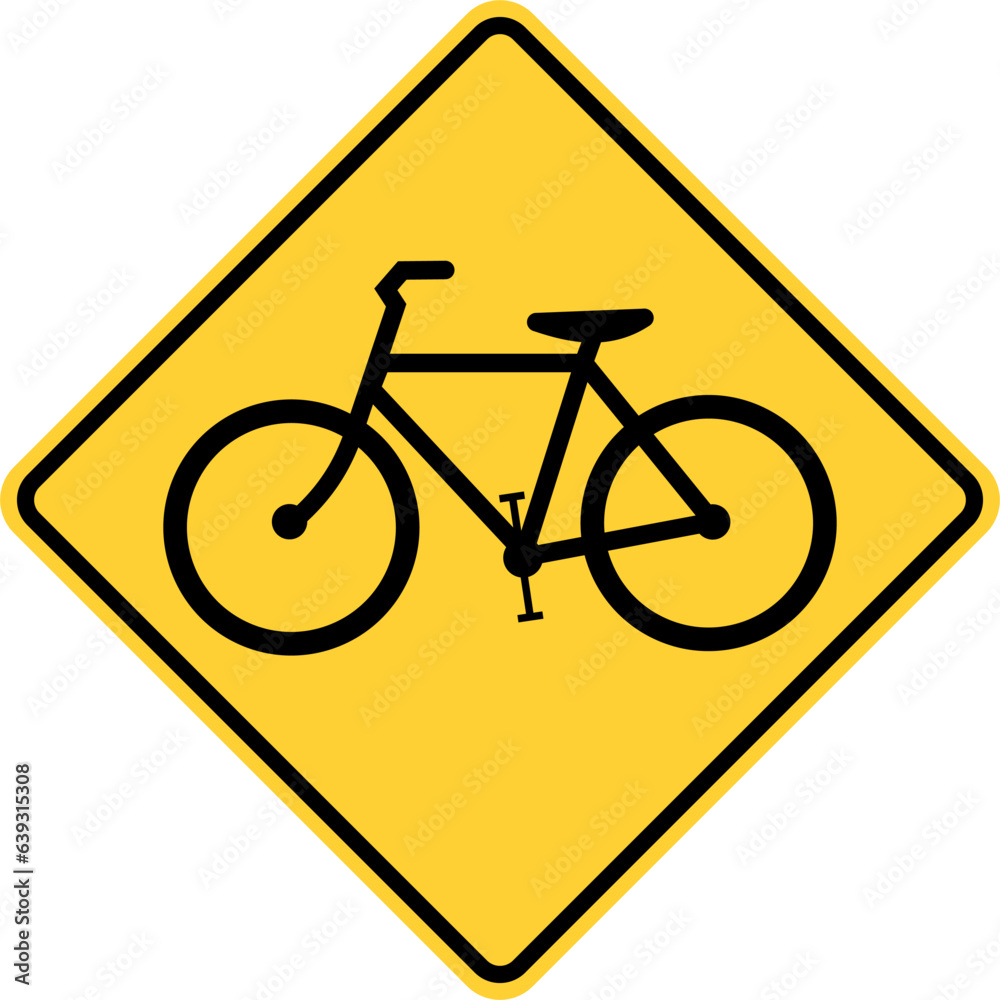 Vector graphic of a usa Bicycle Area Ahead highway sign. It consists of the silhouette of a bicycle within a black and yellow square tilted to 45 degrees Vector graphic of a usa Bicycle Area Ahead highway sign. It consists of the silhouette of a bicycle within a black and yellow square tilted to 45 degrees