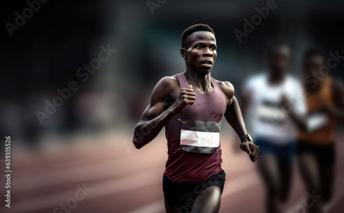 Black young athlete running in the Olympic games competition - Generative AI