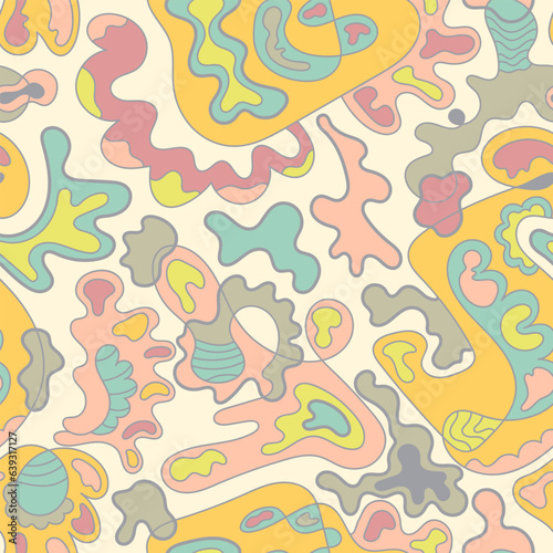 Vector abstract colorful psychedelic seamless pattern with hand drawn wave elements