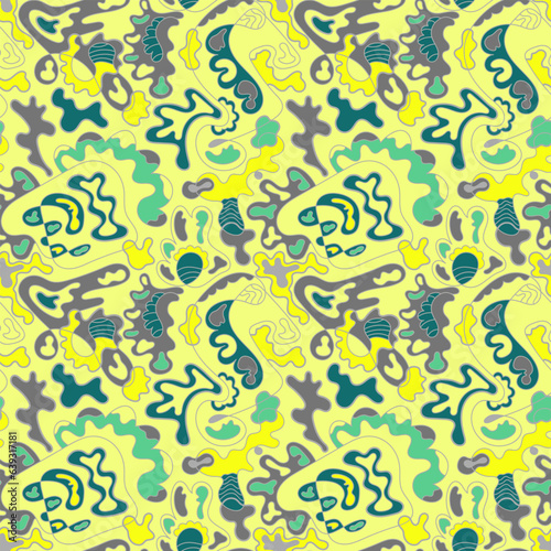 Vector abstract colorful psychedelic seamless pattern with hand drawn wave elements