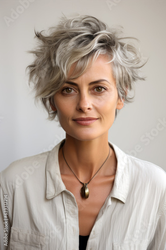 Tablou pe pânză Smiling woman portrait with short hair style