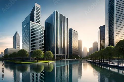 Corporate building Real Estate   office buildings with glass reflections