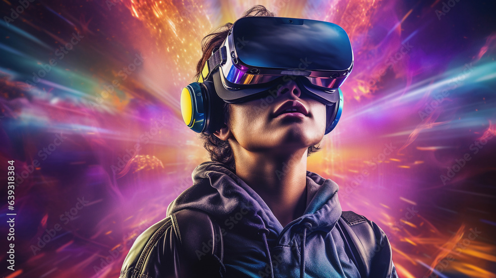 Virtual Adventures Await: Person Engaging with VR Headset Virtual Adventures Await: Person Engaging with VR Headset