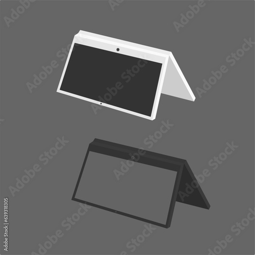 360⁰ degree rotate laptop or notebook vector illustration design in black and white color. Foldable laptop computer for study.