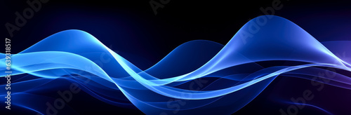 Dark blue background with a blue waves design  in the style of minimalistic geometric  digital blue neon banner. 