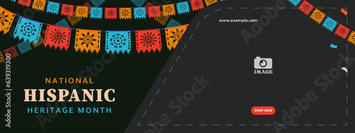 Hispanic heritage month. Abstract flag ornament banner design, retro style with text, geometry