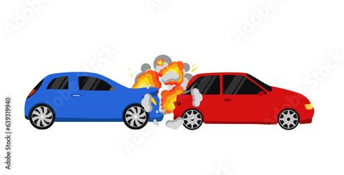Car crash Road accident Damaged transport. Two smashed cars