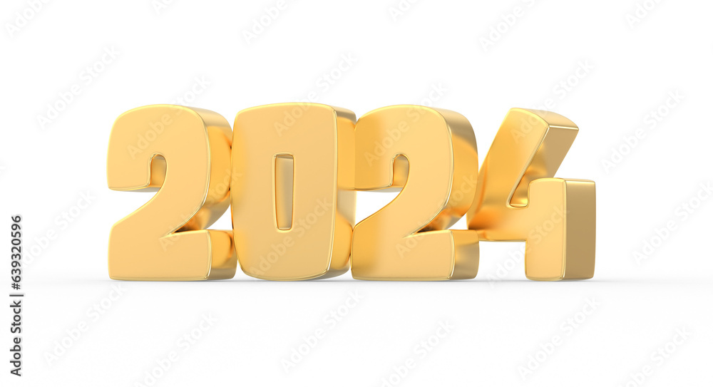 Happy New Year Number 2024 Gold 3D Render Happy New Year Number 2024 Gold 3D Render