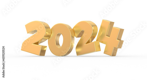 Happy New Year Number 2024 Gold 3D Render