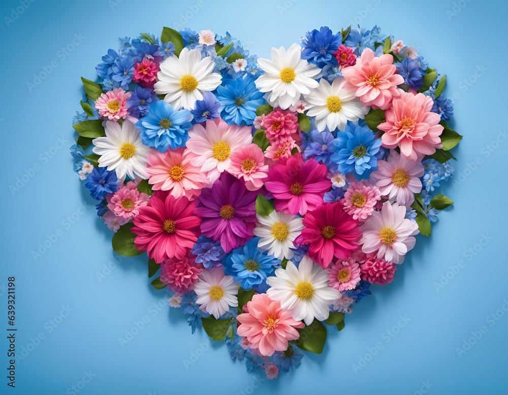 Composition de fleurs en forme de cœur - IA générative Composition de fleurs en forme de cœur - IA générative