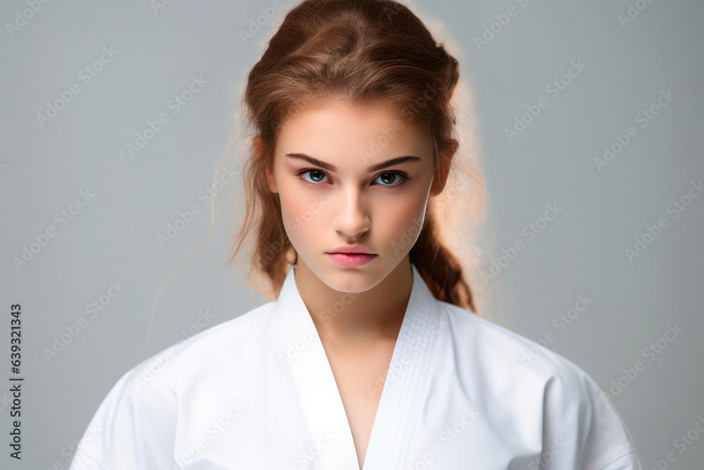 Focused Female Karate Master in Close Up Pose Focused Female Karate Master in Close Up Pose
