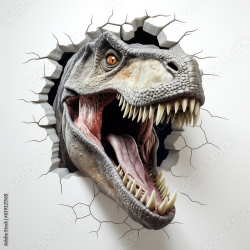 T-rex on white background, Tyrannosaurus rex dinosaur vector illustration, Jurassic prehistoric animal photo