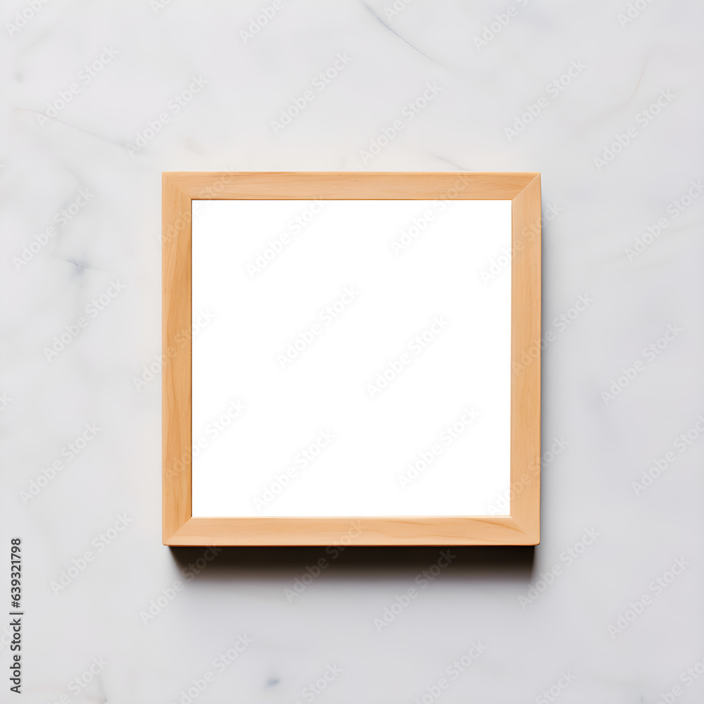 Wooden Frame and Marble Wall Poster or Photo Mockup for Display Wooden Frame and Marble Wall Poster or Photo Mockup for Display