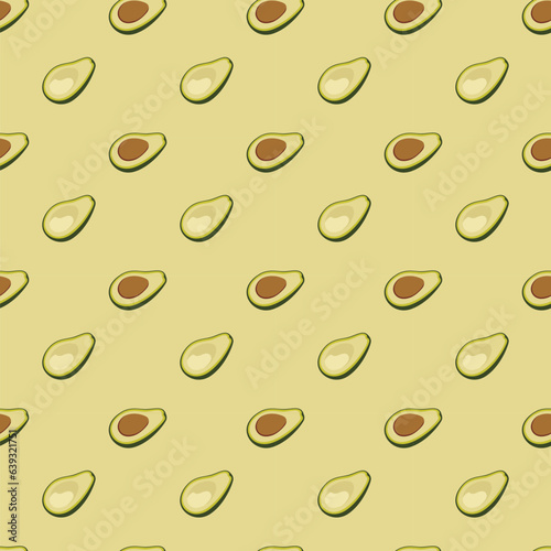 Seamless avocado Pattern on Yellow Background