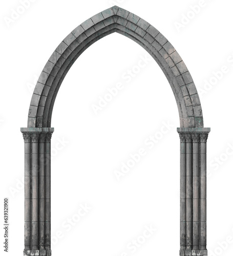 Abandoned arch castle with a large gothic window or crypt