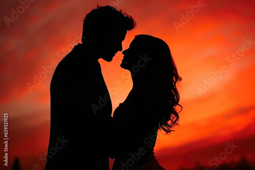Wedding Couple Silhouette on Vibrant Background