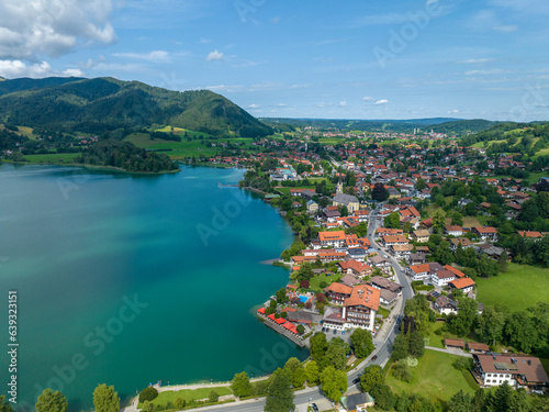 Aerial view, Schliersee with the town of Schliersee, Upper Bavaria, Bavaria, Germany, photo